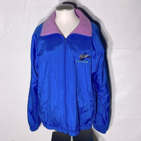 Vintage 90s Northern Sun Blue Windbreaker With Pink Fleece Lining M - Picture 1 of 14